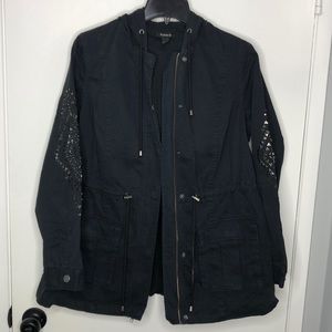 Black Hooded Utility Jacket with Sequin detail